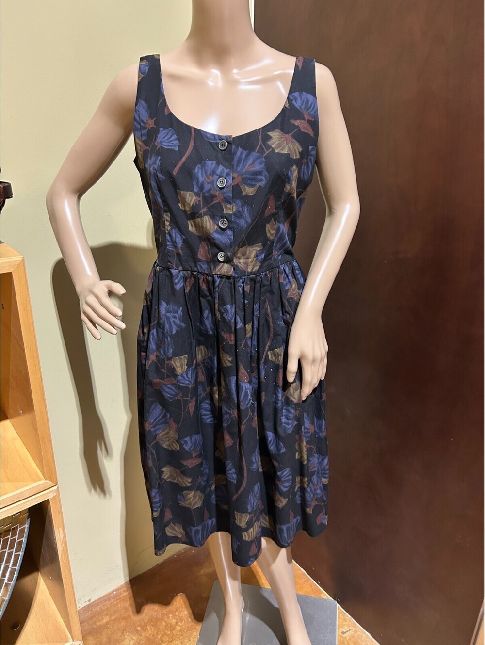 Vintage Prada 100% Cotton Navy Blue Floral Dress Size US 6/ IT 42